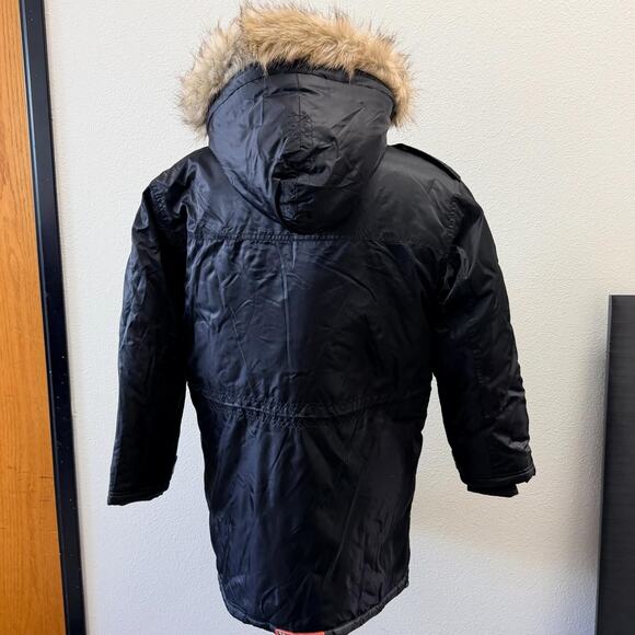 Timberland Jacket Men Black Hooded Insulated Warm Parka Coat Faux Fur Size Med - Picture 5 of 16